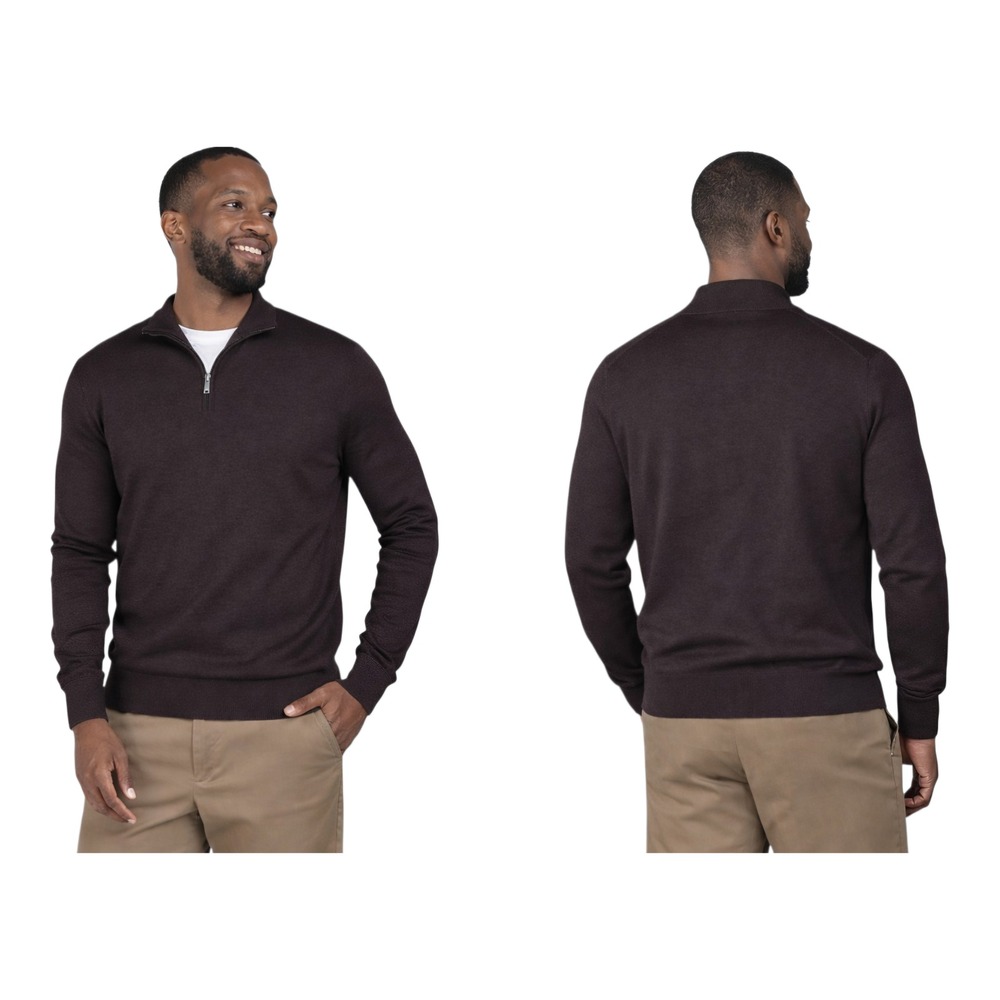Calvin Klein Men's‎ Quarter-Zip Merino Wool Blend Pullover Sweater Raisin XXL